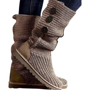 UGG Australia Classic Cardy Knit Tall Boots - Tan Women's Size 10